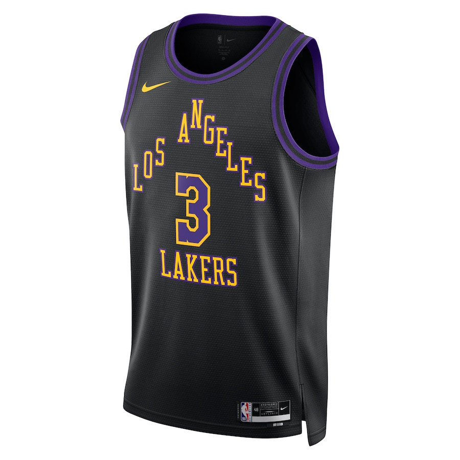 Alternative view of Anthony Davis 3 Los Angeles Lakers 2023/24 City Edition Swingman Jersey - Black - JS948 