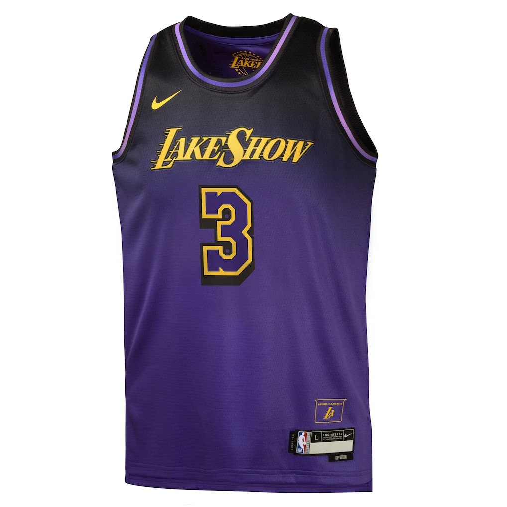 Alternative view of Anthony Davis 3 Los Angeles Lakers 2024/25 Swingman Player YOUTH Jersey - City Edition - Purple - JS817 