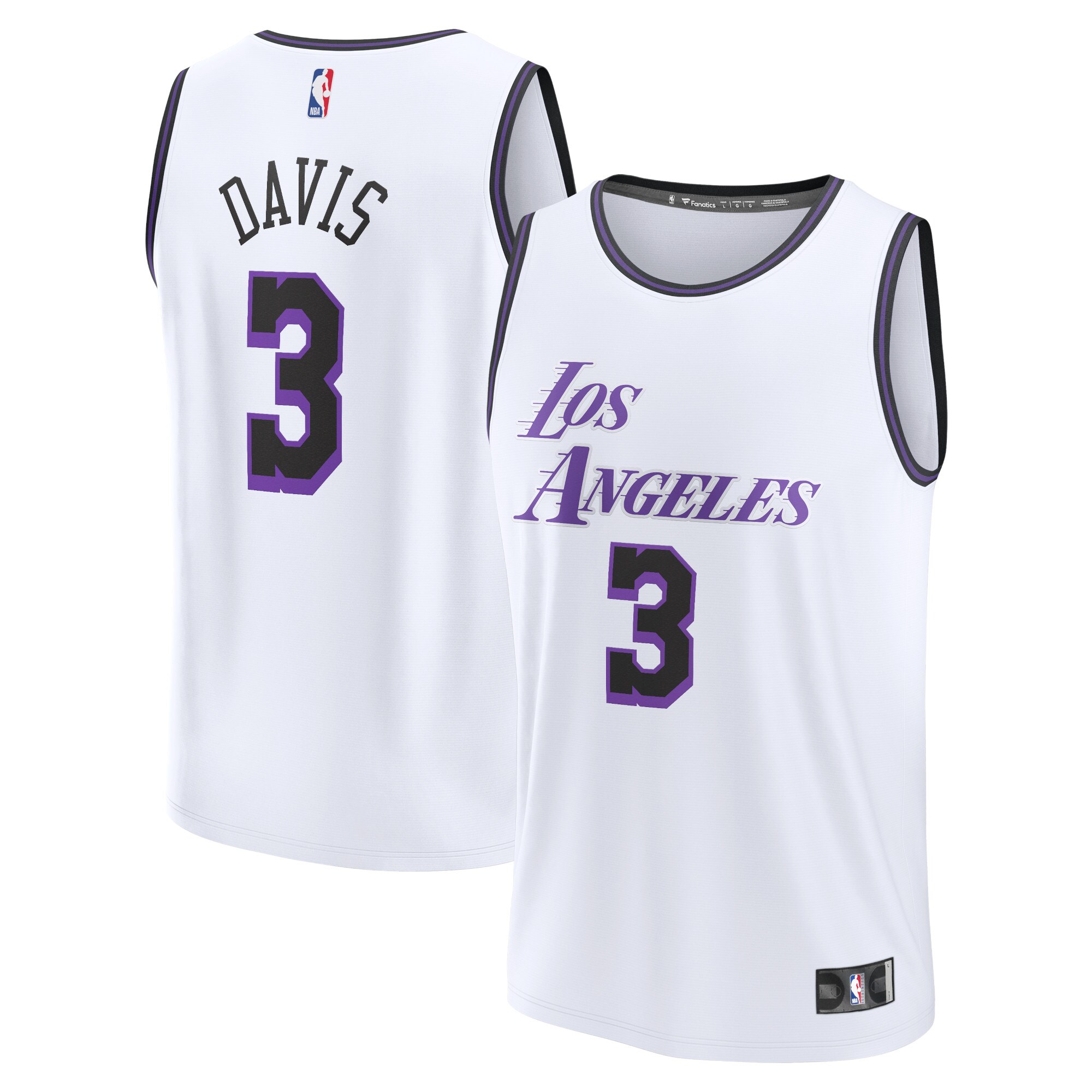 Alternative view of Anthony Davis Los Angeles Lakers Fanatics Branded Youth 2022/23 Fastbreak Jersey - City Edition - White