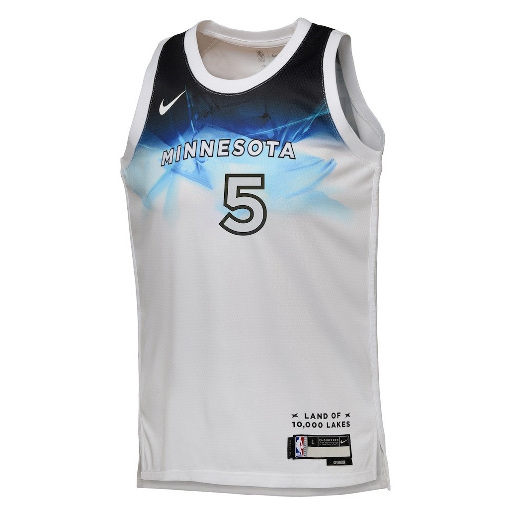 Alternative view of Anthony Edwards 5 Minnesota Timberwolves 2024/25 Swingman Player YOUTH Jersey - City Edition - White - JS172 