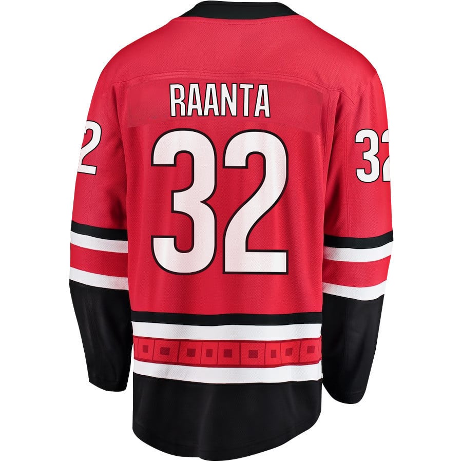Alternative view of Antti Raanta 32 Carolina Hurricanes Stanley Cup 2023 Playoffs Patch Home Breakaway Men Jersey - Red - JS467 