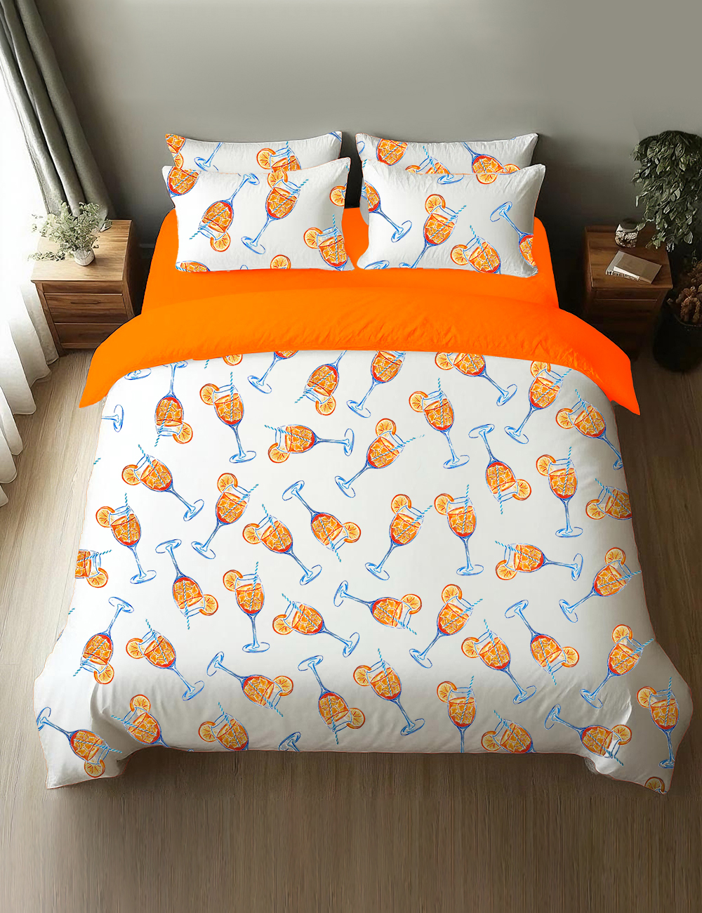 Aperol Spritz Trio Watercolor Four-Piece Bedding Set