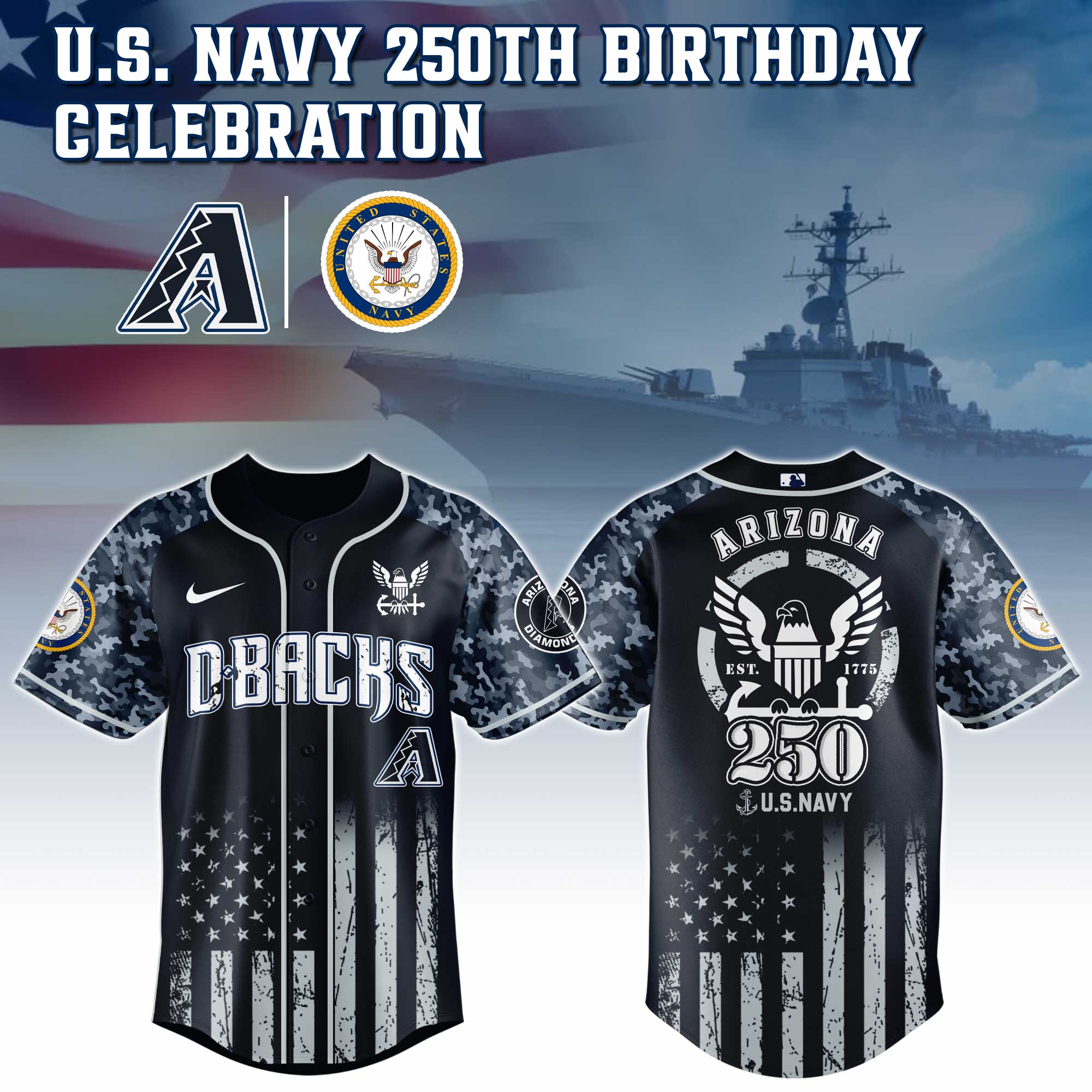 Arizona Diamondbacks Mlb X 250 U.s. Navy Baseball Jersey