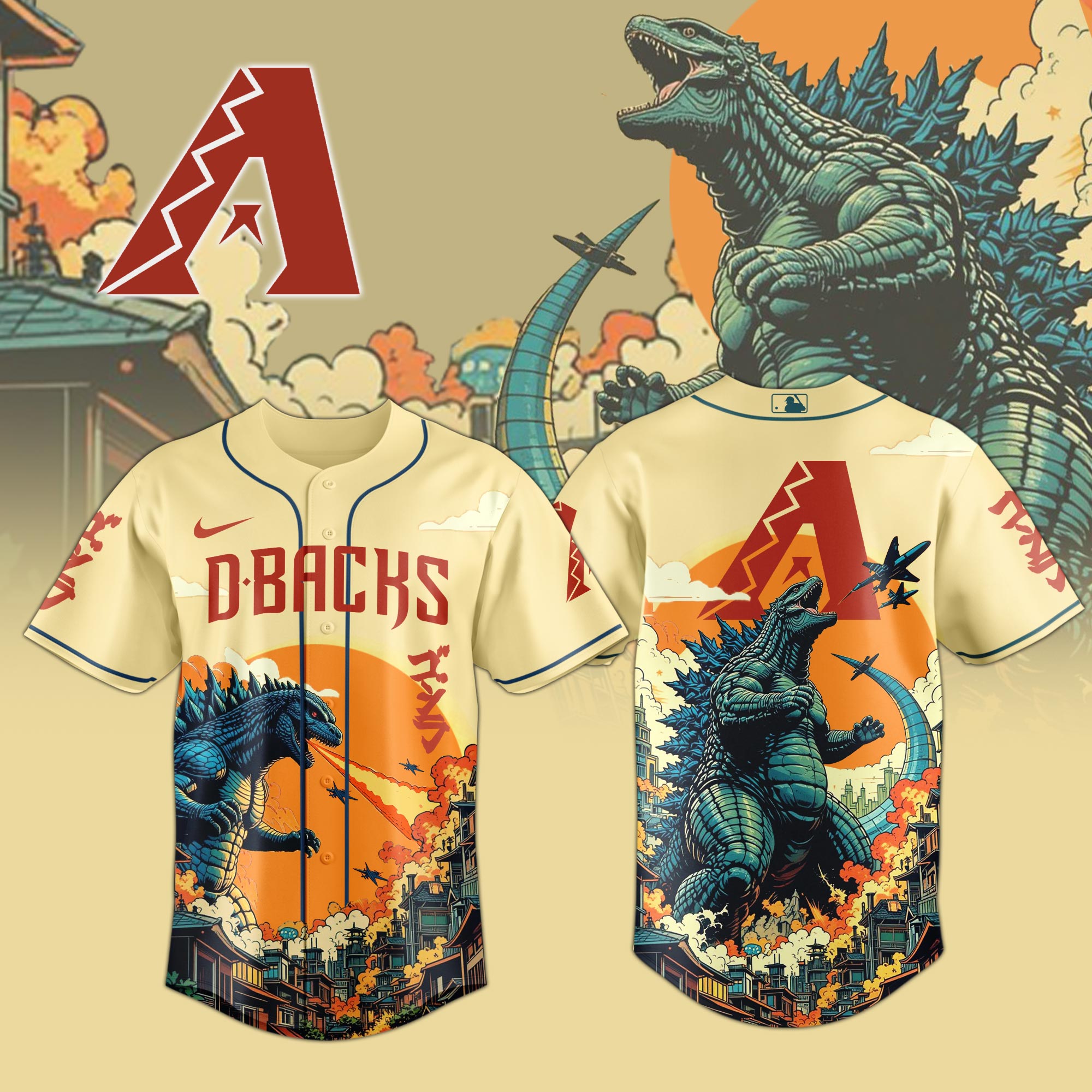 Arizona Diamondbacks Mlb X Godzilla Attack Baseball Jersey
