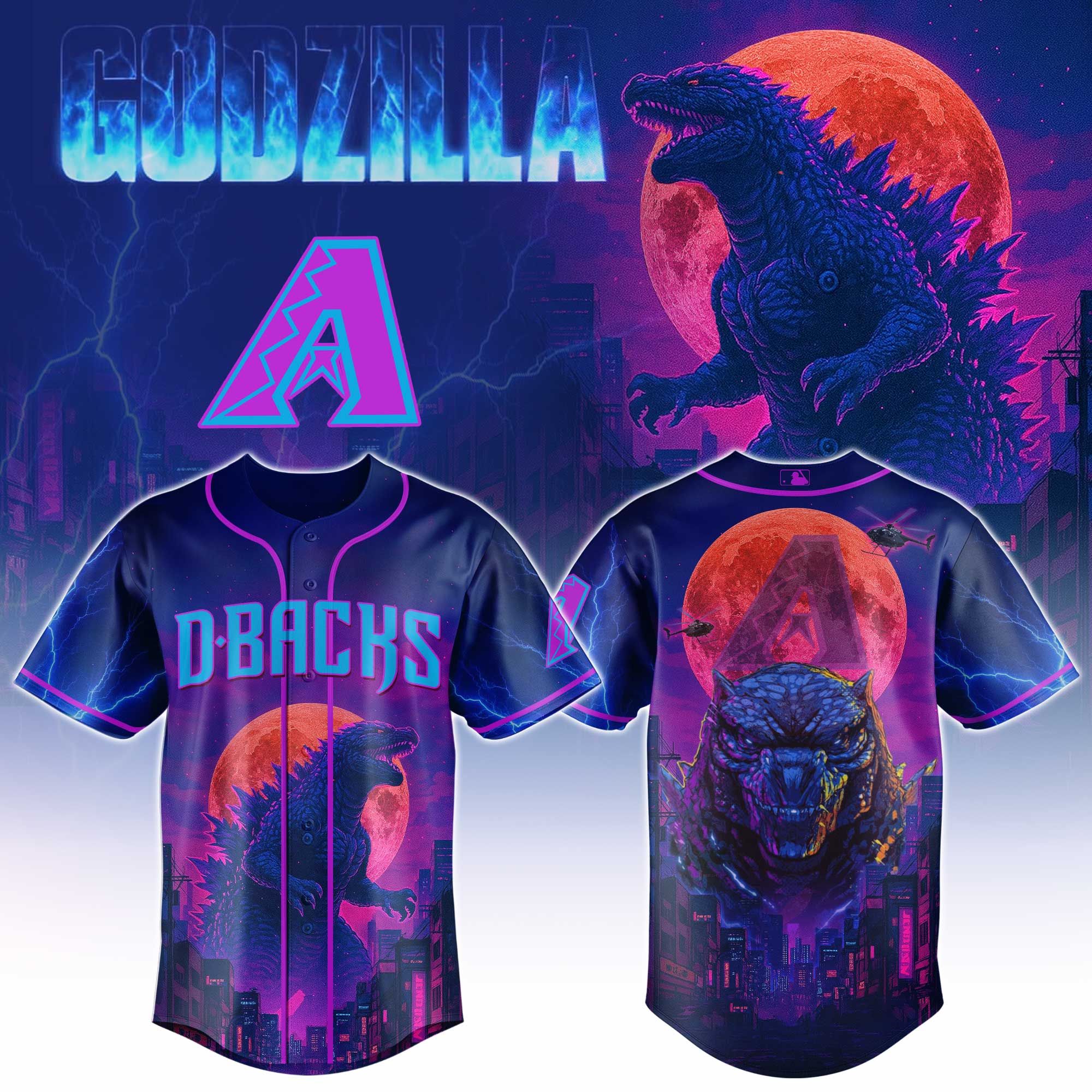 Arizona Diamondbacks Mlb X Godzilla Neon City Baseball Jersey