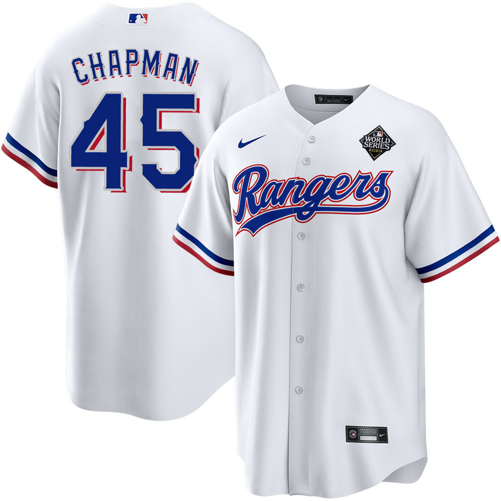 Aroldis Chapman 45 Texas Rangers 2023 World Series Stitched Baseball Jersey - White - JS326 