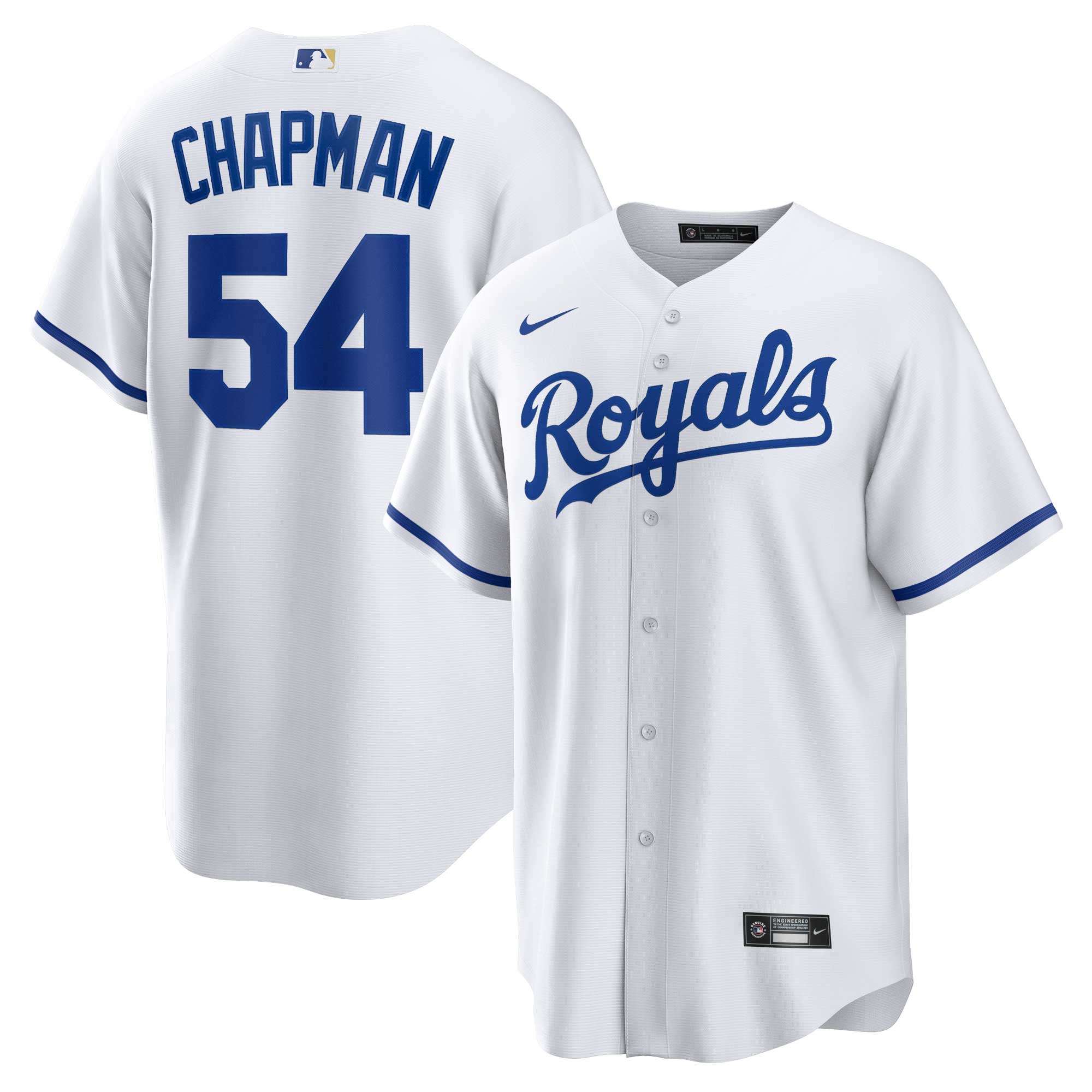 Alternative view of Aroldis Chapman Kansas City Royals Home Replica Player Jersey - White