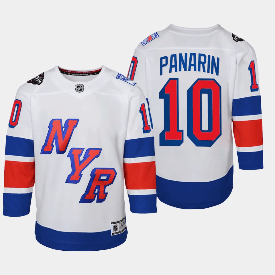Alternative view of Artemi Panarin 10 New York Rangers 2024 NHL YOUTH Stadium Series Jersey - White - JS995 