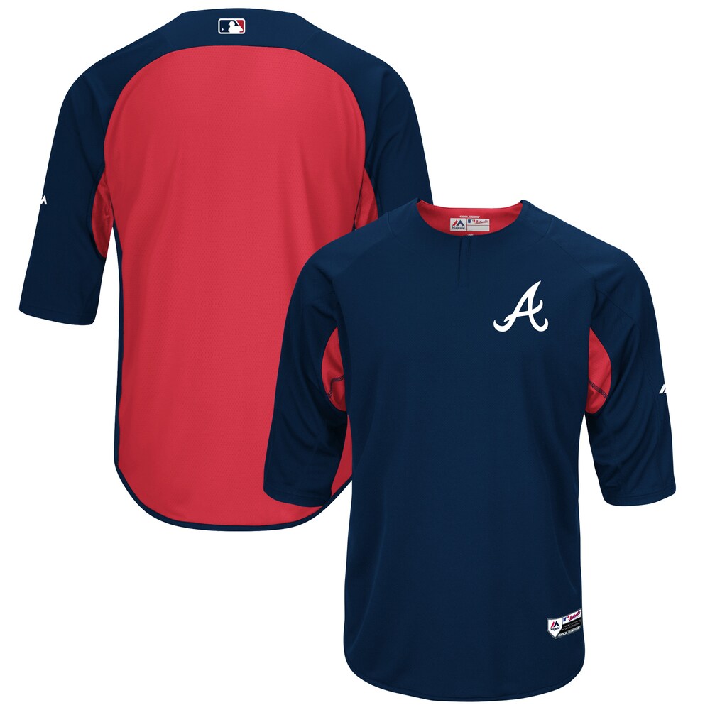 Atlanta Braves Majestic Collection On-field 3/4-sleeve Batting Practice Jersey - Navy/red