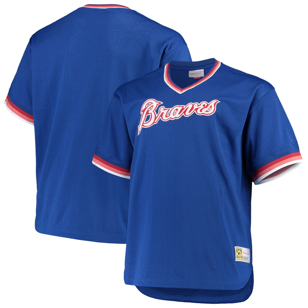 Atlanta Braves Mitchell & Ness Big & Tall Cooperstown Collection Mesh Wordmark V-neck Jersey - Royal