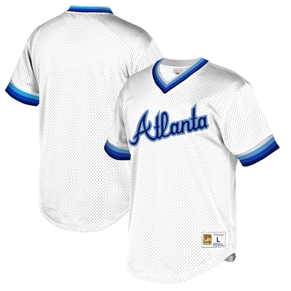 Atlanta Braves Mitchell & Ness Big & Tall Cooperstown Collection Mesh Wordmark V-neck Jersey - White