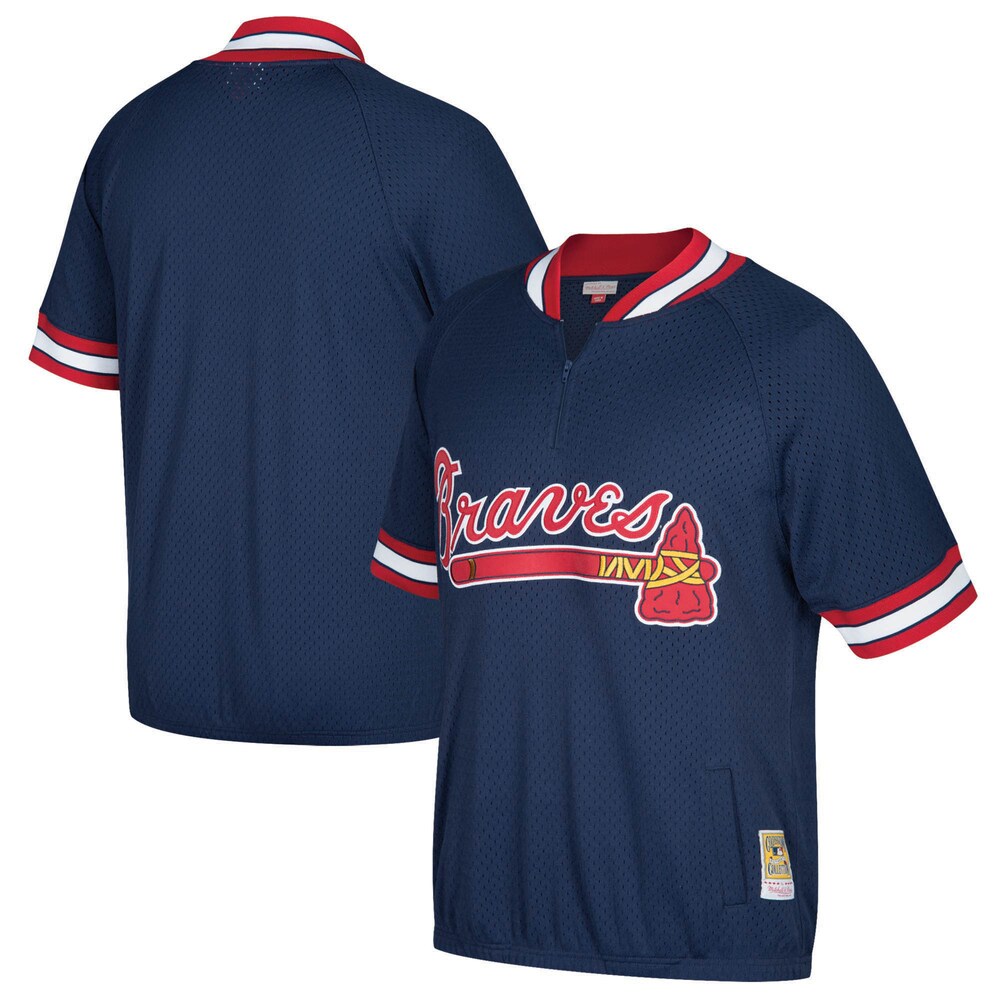Atlanta Braves Mitchell & Ness Cooperstown Collection Mesh Batting Practice Quarter-zip Jersey - Navy