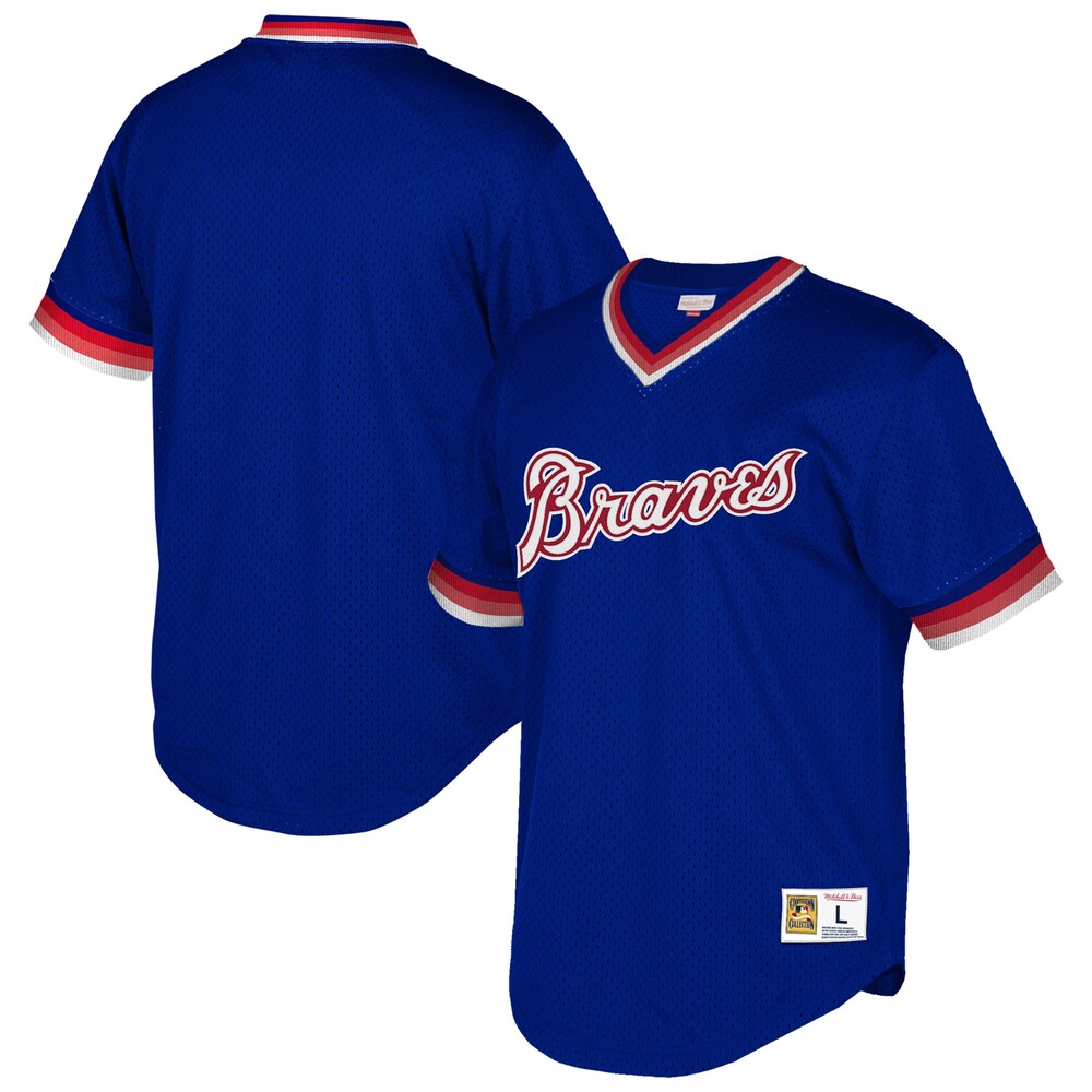 Atlanta Braves Mitchell & Ness Cooperstown Collection Mesh Wordmark V-neck Jersey - Royal