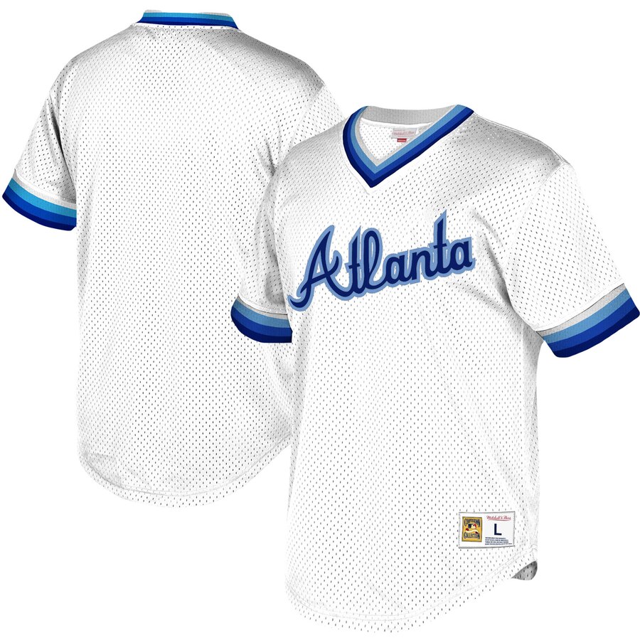 Atlanta Braves Mitchell & Ness Youth Cooperstown Collection Mesh Wordmark V-neck Jersey - White