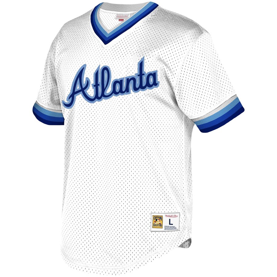 Alternative view of Atlanta Braves Mitchell & Ness Youth Cooperstown Collection Mesh Wordmark V-neck Jersey - White
