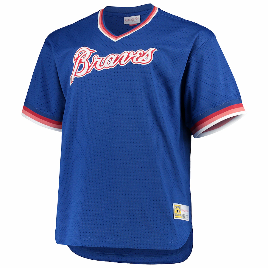 Alternative view of Atlanta Braves Mitchell And Ness Big And Tall Cooperstown Collection Mesh Wordmark V-neck Jersey - Royal