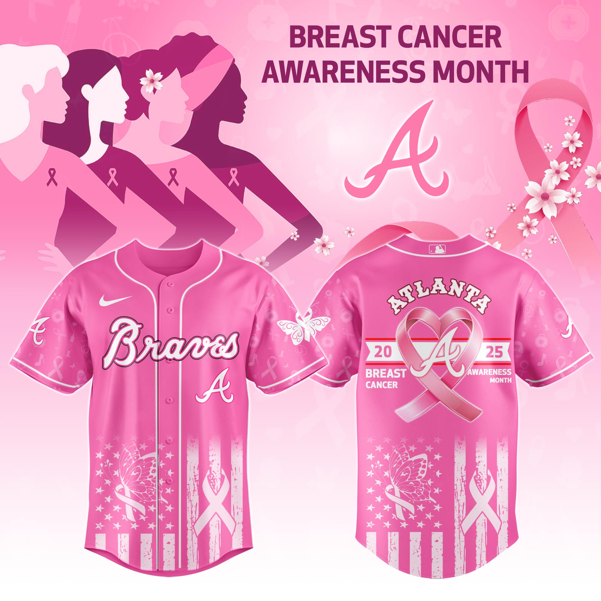 Atlanta Braves Mlb X Breast Cancer Awareness Month Baseball Jersey