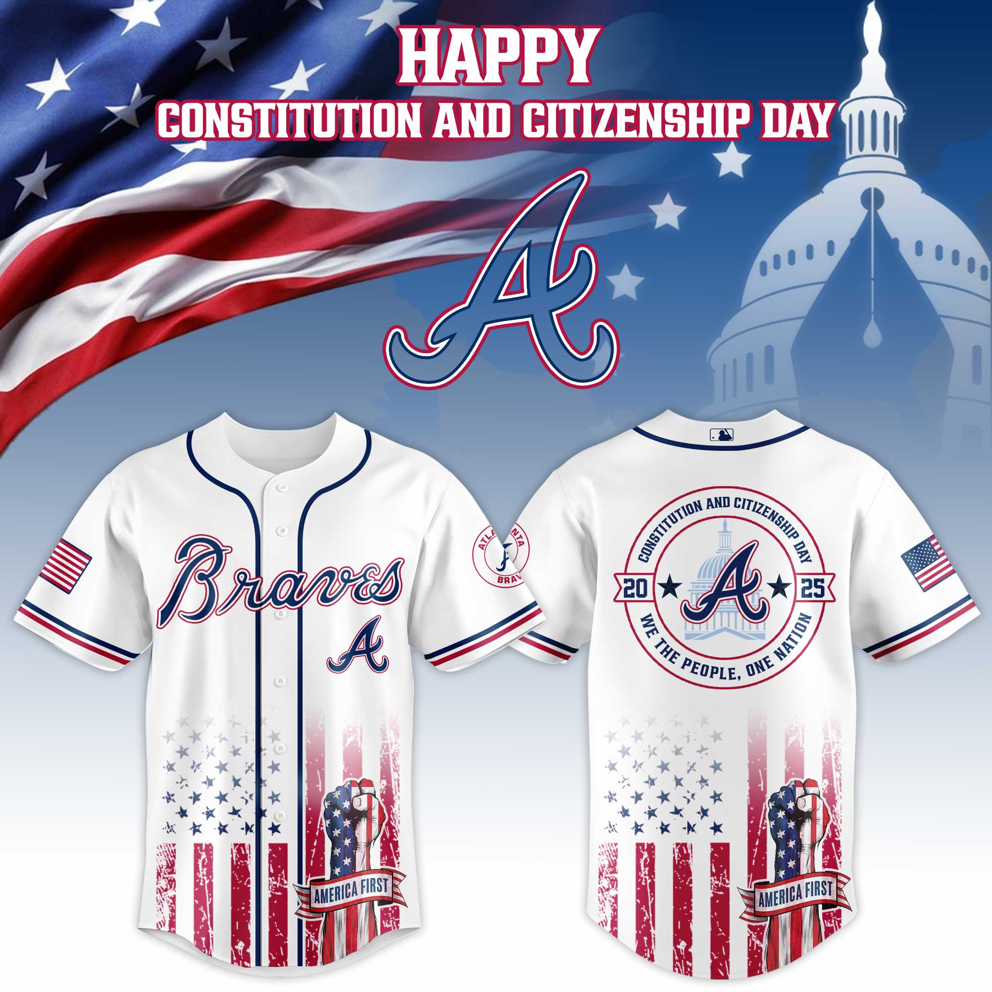Atlanta Braves Mlb X Usa Happy Constitution And Citizenship Day Baseball Jersey