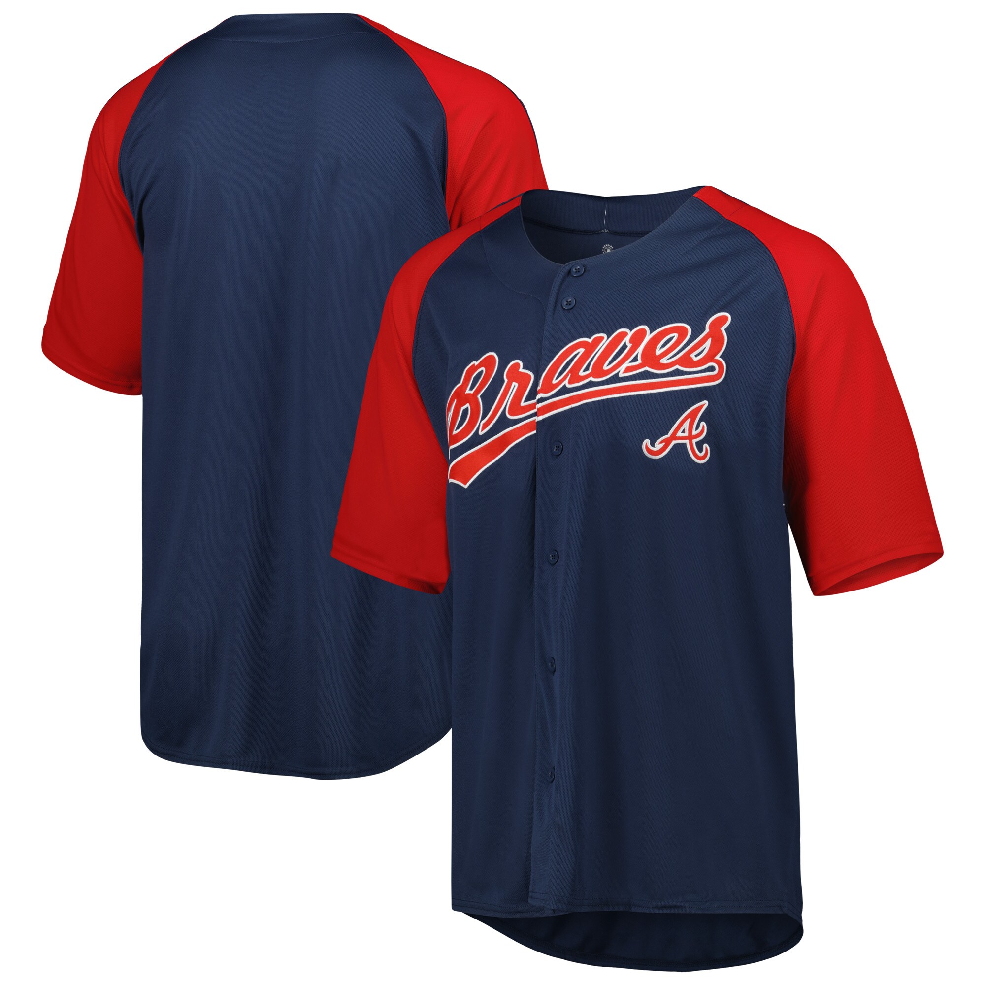 Alternative view of Atlanta Braves Stitches Button-down Raglan Fashion Jersey – Navy