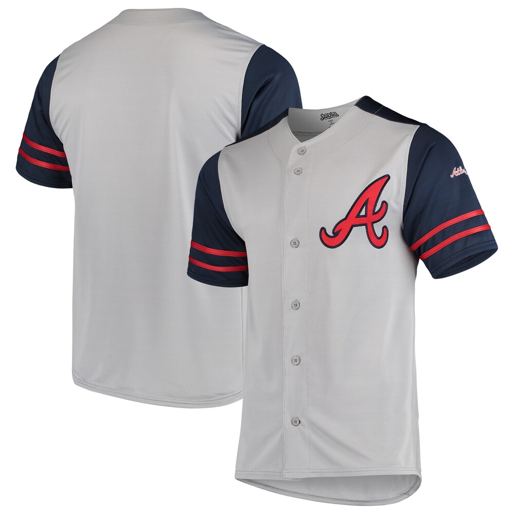 Atlanta Braves Stitches Button-up Jersey - Gray/navy