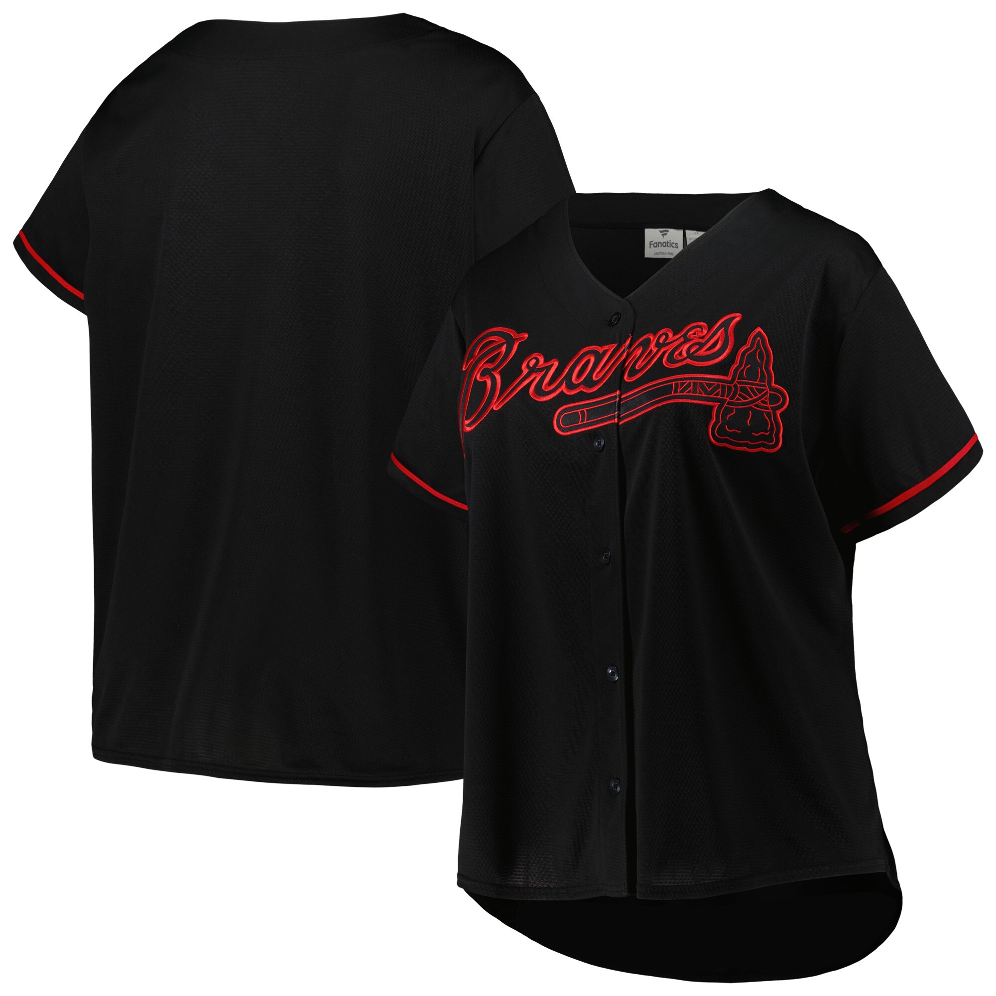 Alternative view of Atlanta Braves Women's Plus Size Pop Fashion Button-up Jersey - Black/red