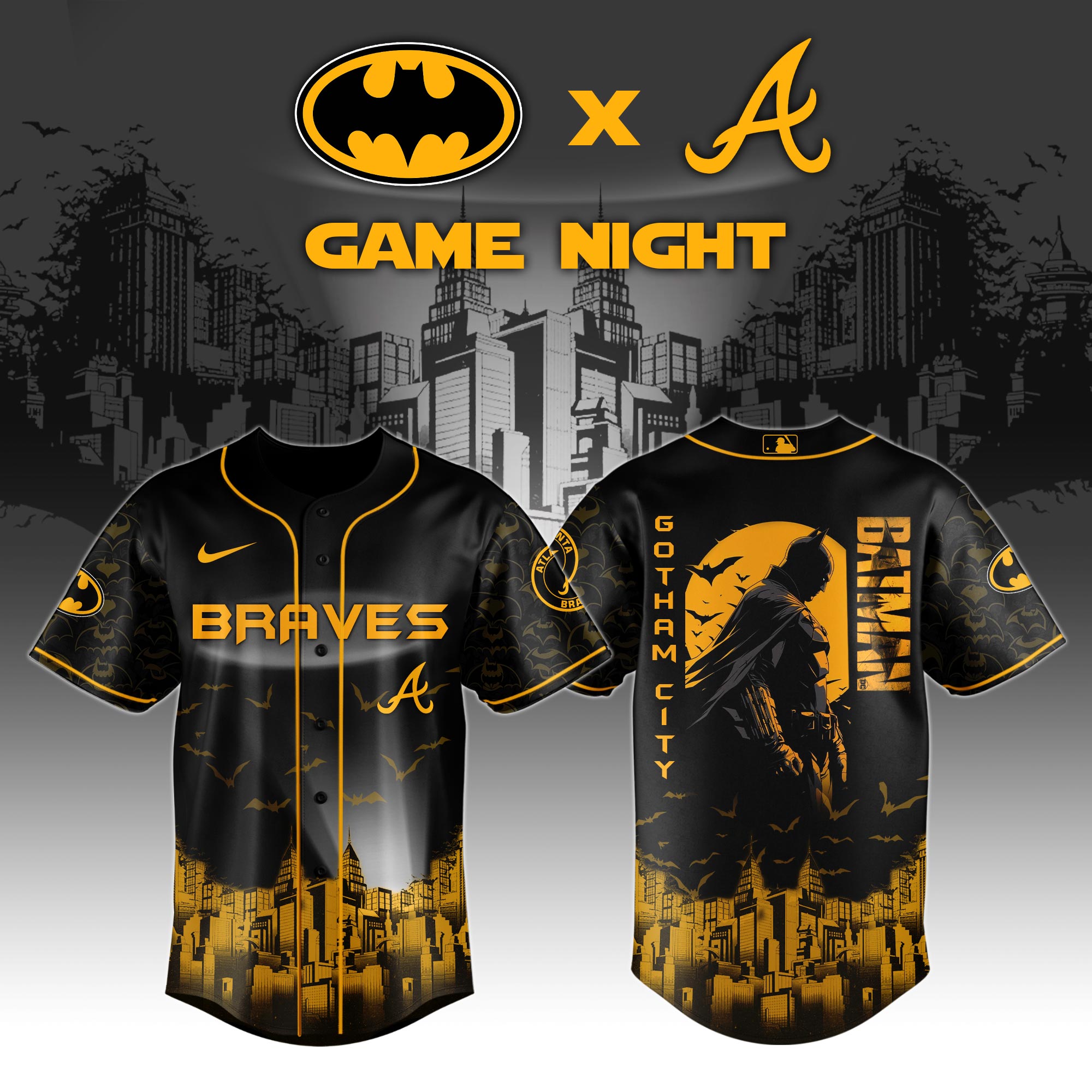 Atlanta Braves X Dc Batman Game Night Baseball Jersey