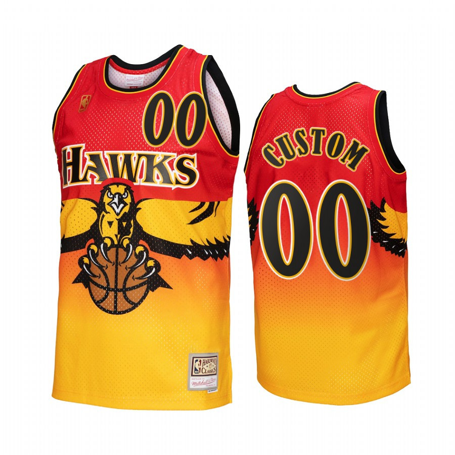 Atlanta Hawks Custom 00 Gold Red Fadeaway Men Jersey Hardwood Classics - JS120 
