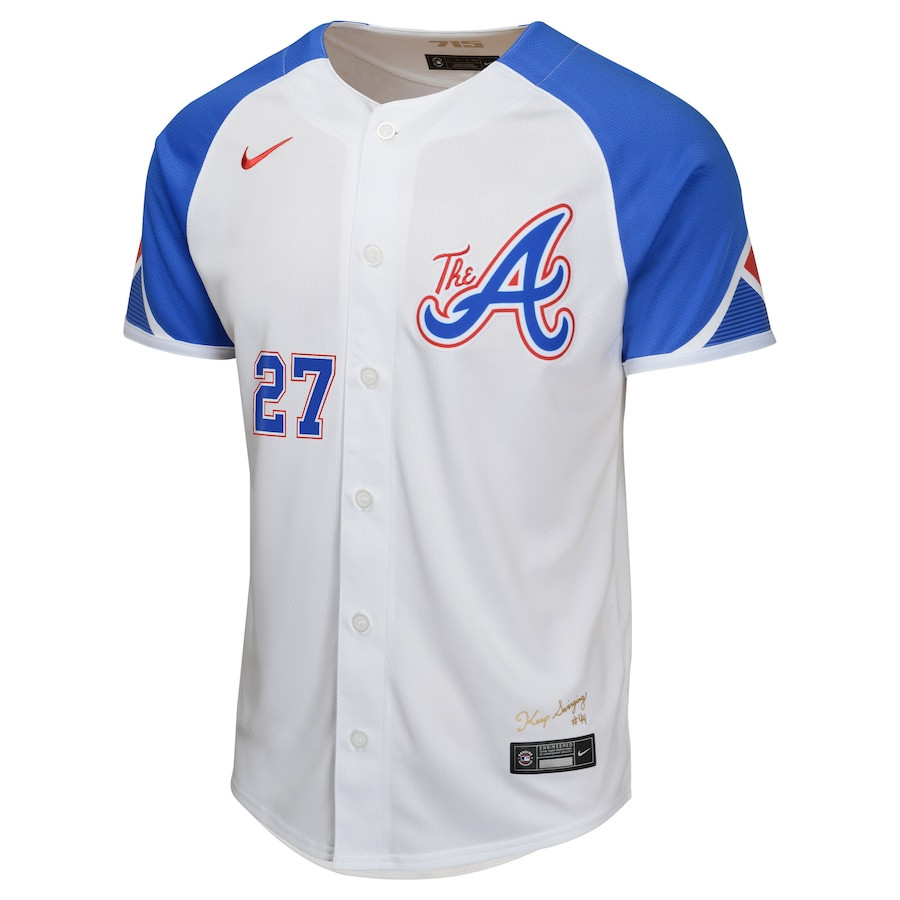 Alternative view of Austin Riley 27 Atlanta Braves City Connect Limited YOUTH Jersey - White - JS147
