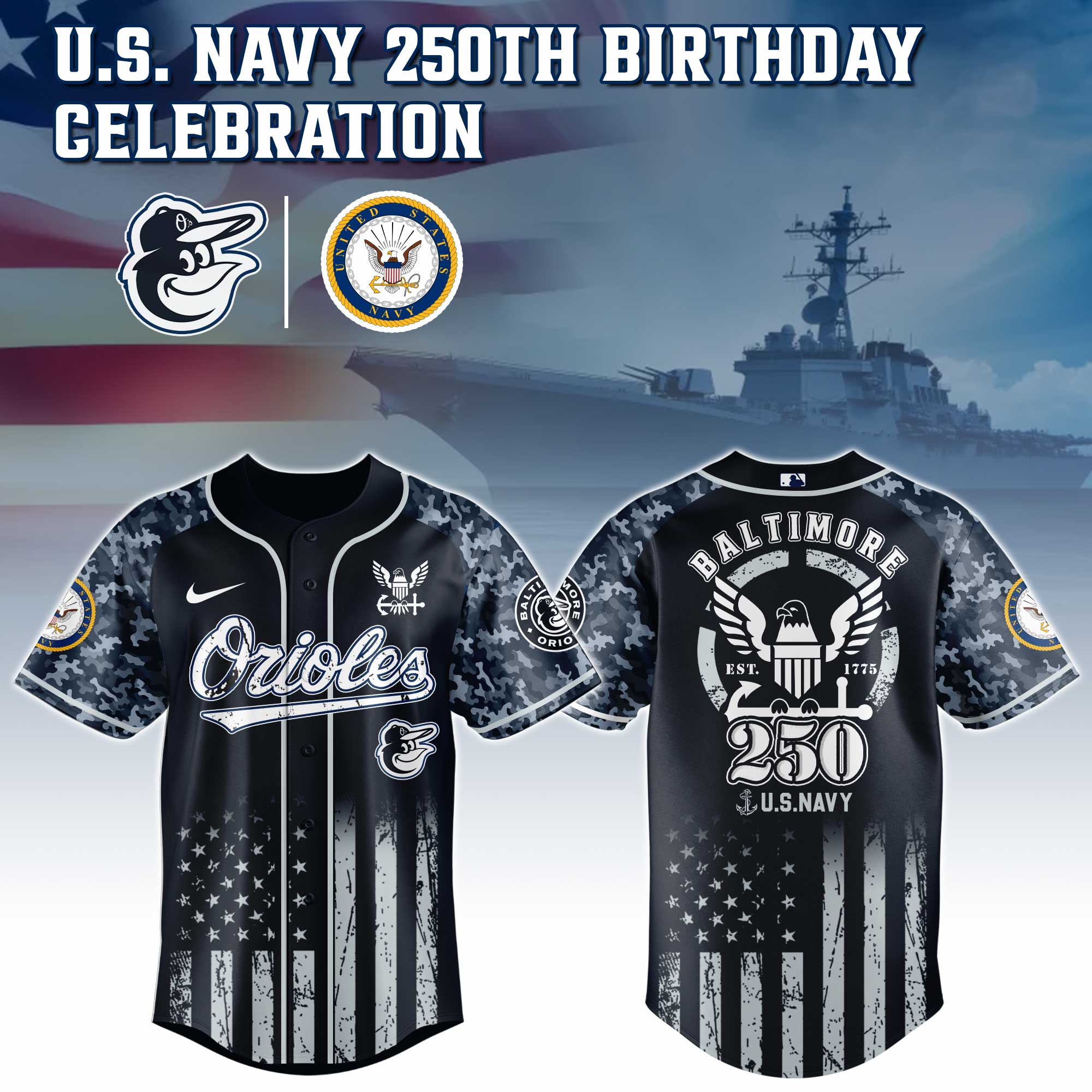 Baltimore Orioles Mlb X 250 U.s. Navy Baseball Jersey