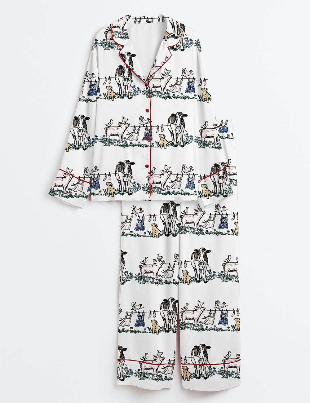 Barnyard Animals Pig Cow Dog Long Sleeve Satin Pajama Set