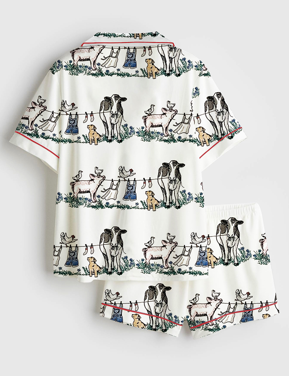 Alternative view of Barnyard Animals Pig Cow Dog Short Sleeve Satin Pajama Set