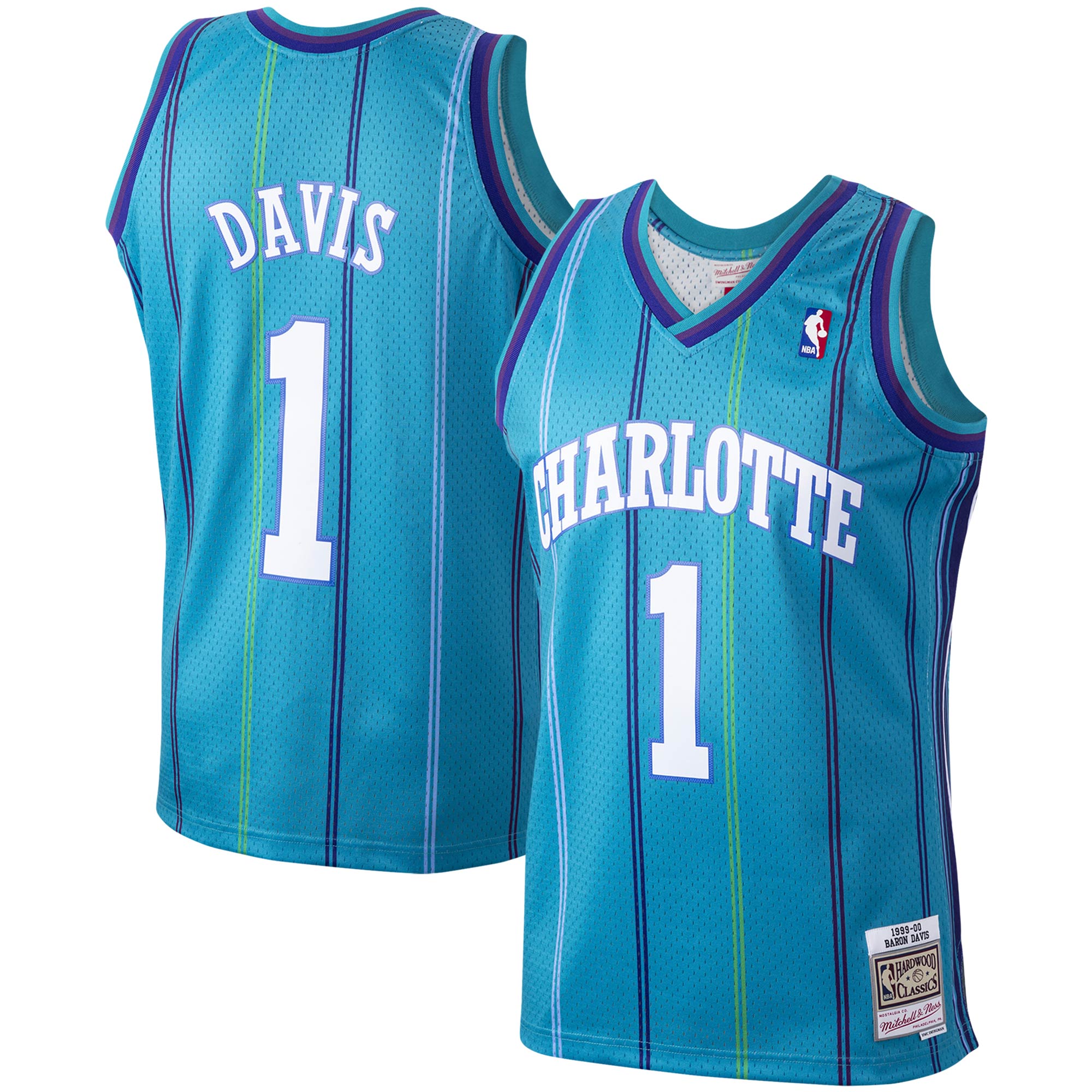 Alternative view of Baron Davis Charlotte Hornets Mitchell & Ness Hardwood Classics 1999-00 Swingman Jersey – Teal – Jsfangear Jersey Store