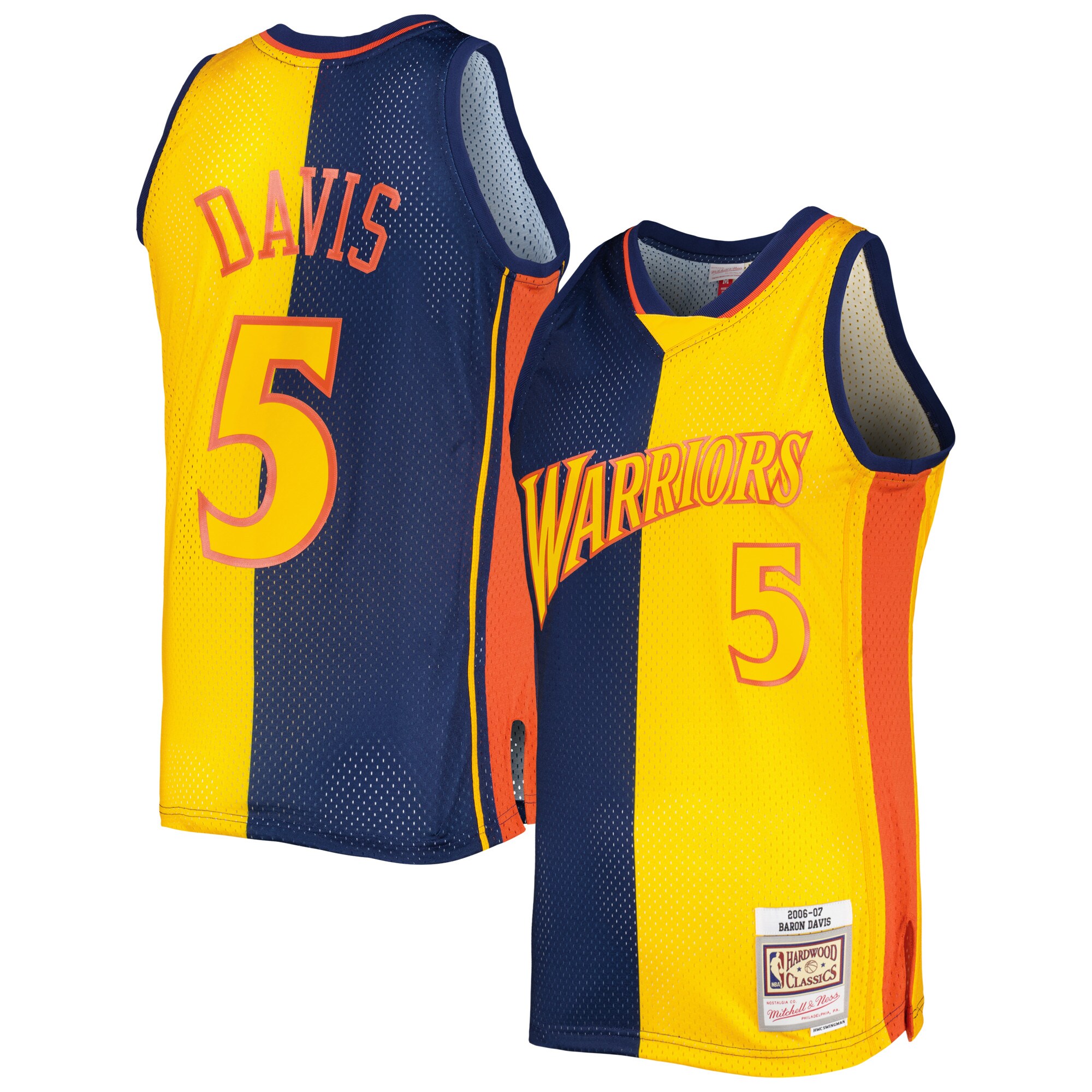 Alternative view of Baron Davis Golden State Warriors Mitchell & Ness Hardwood Classics 2006/07 Split Swingman Jersey - Navy/gold