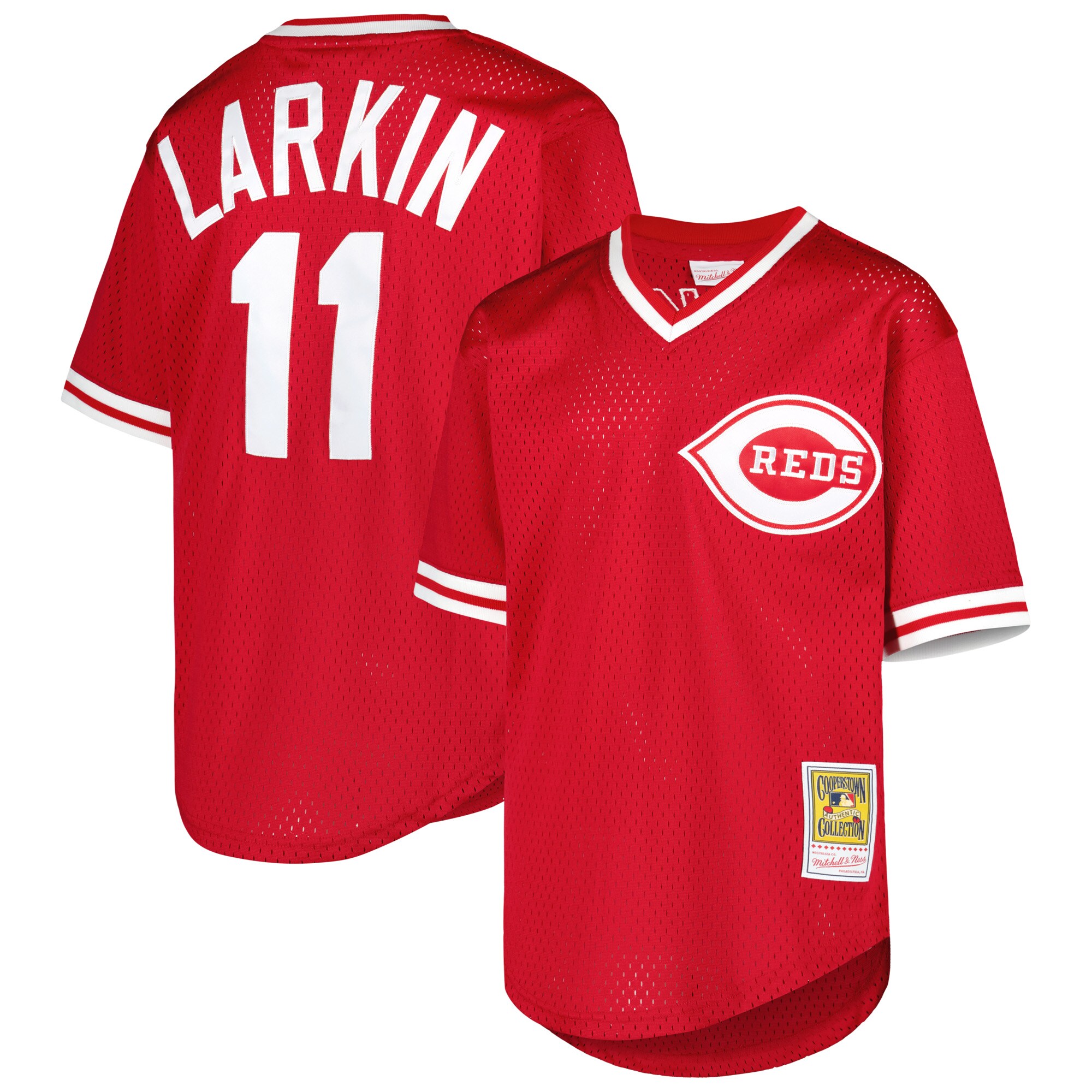 Alternative view of Barry Larkin Cincinnati Reds Mitchell & Ness Youth Cooperstown Collection Mesh Batting Practice Jersey - Red