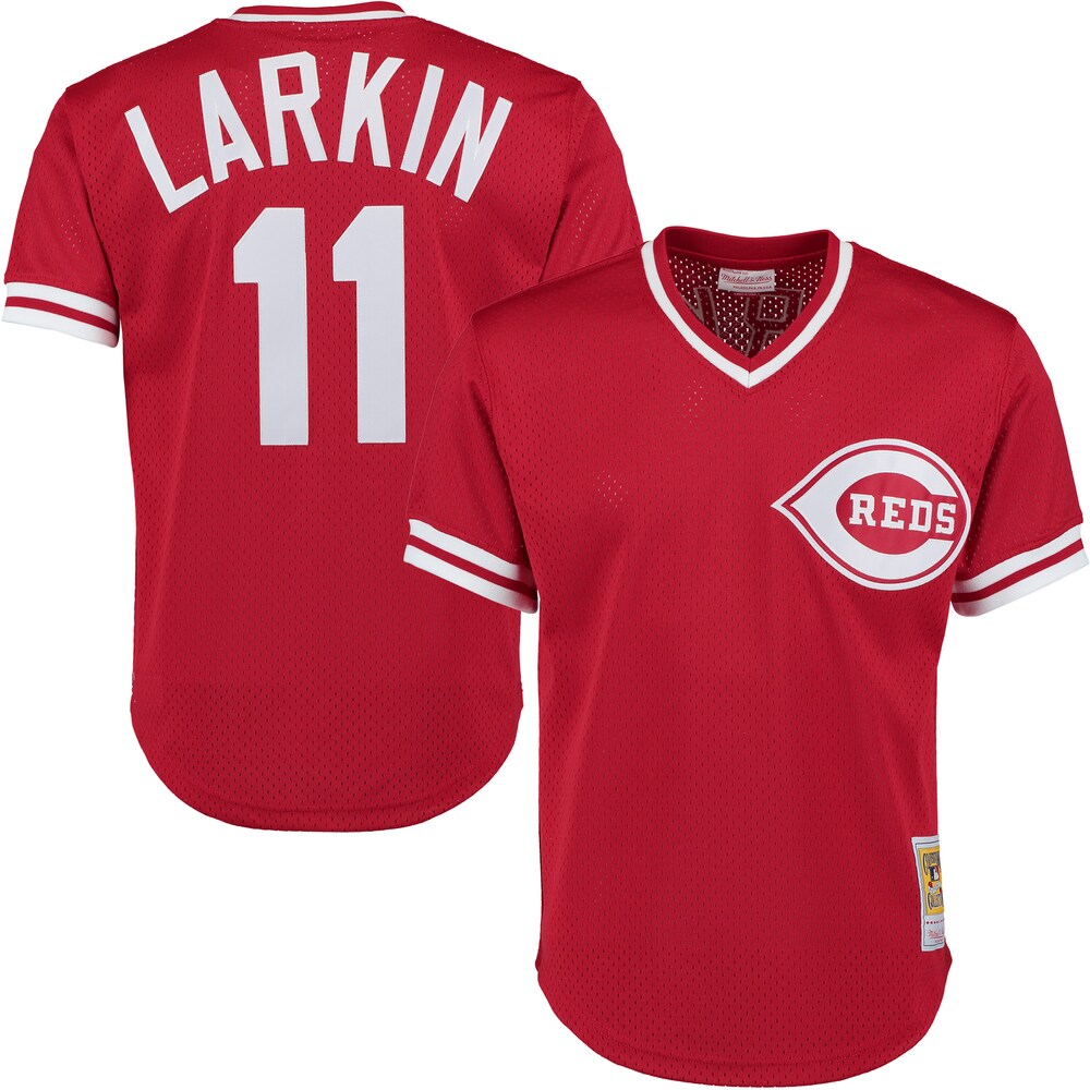 Barry Larkin Cincinnati Reds Mitchell & Ness Throwback Cooperstown Mesh Batting Practice Jersey – Red