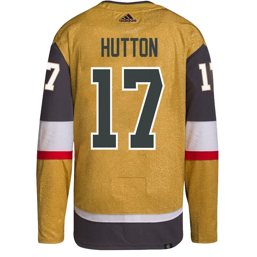 Alternative view of Ben Hutton 17 Vegas Golden Knights Stanley Cup 2023 Champions Patch Home Breakaway Men Jersey - Gold - JS892 