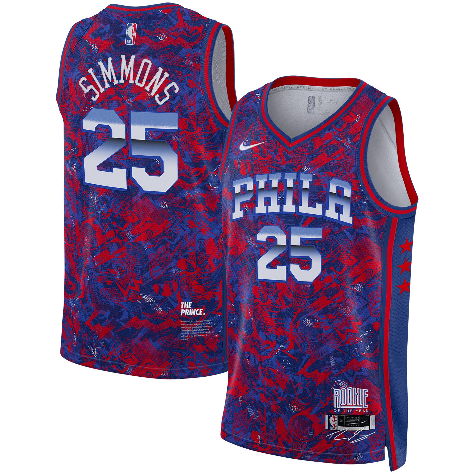 Alternative view of Ben Simmons Philadelphia 76ers Select Series Rookie Of The Year Swingman Jersey - Royal/red