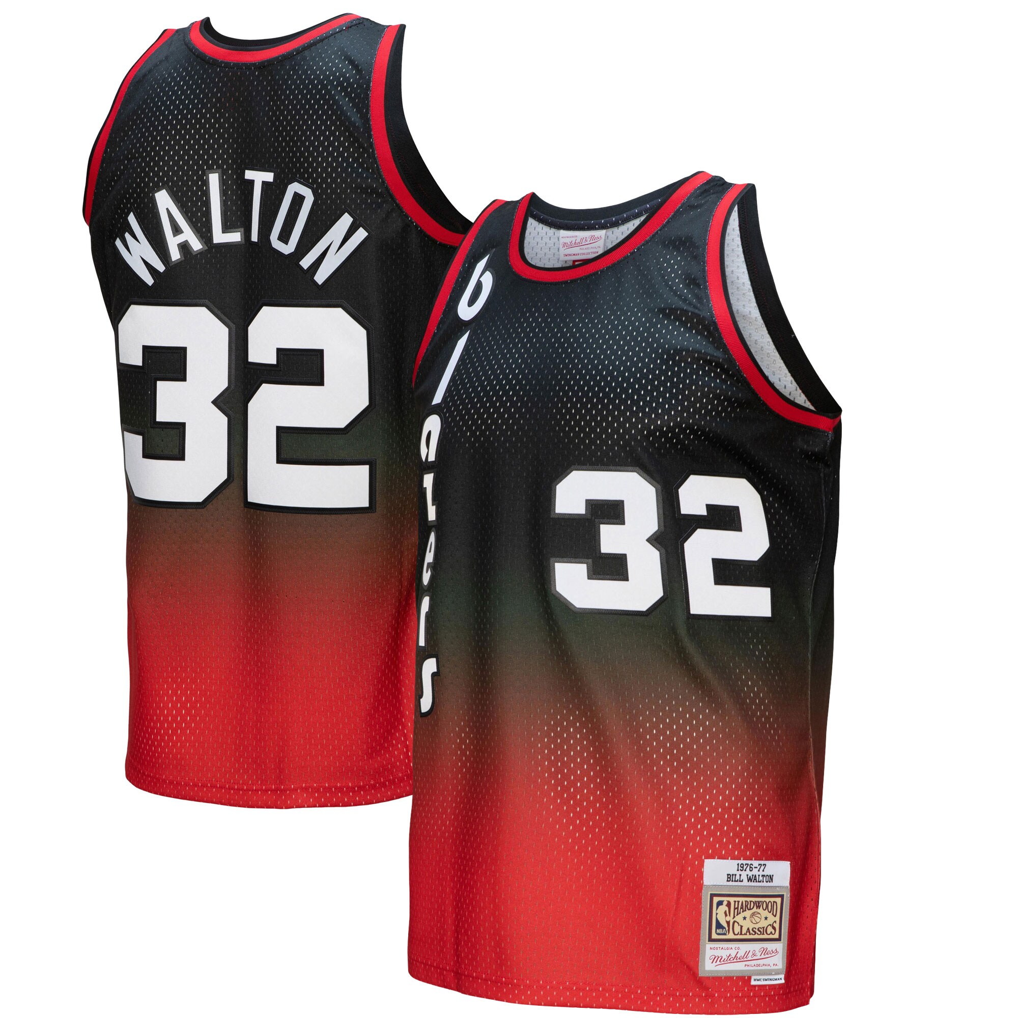 Bill Walton Portland Trail Blazers Mitchell & Ness 1976/77 Hardwood Classics Fadeaway Swingman Player Jersey - Red/black