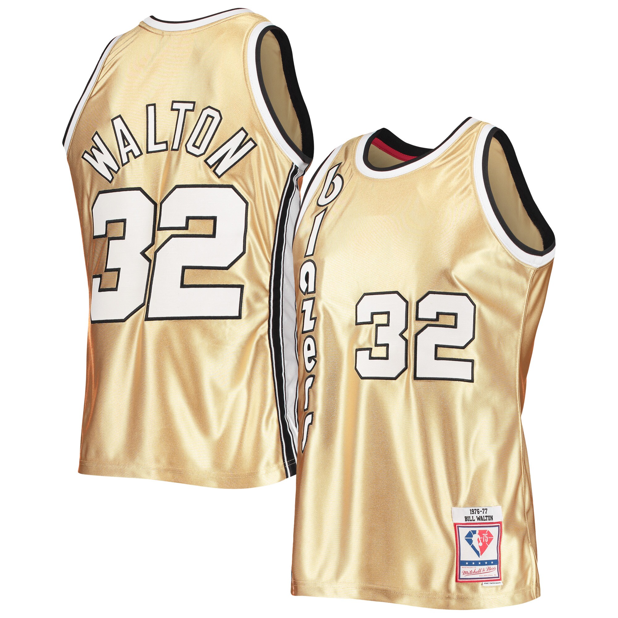 Alternative view of Bill Walton Portland Trail Blazers Mitchell & Ness 75th Anniversary 1976/77 Hardwood Classics Swingman Jersey - Gold