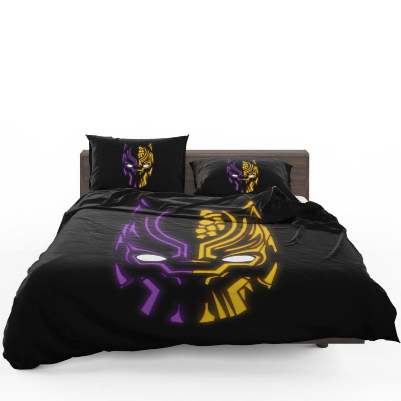 Black Panther Illustration Neon Bedding Set - Custom Bedding Set
