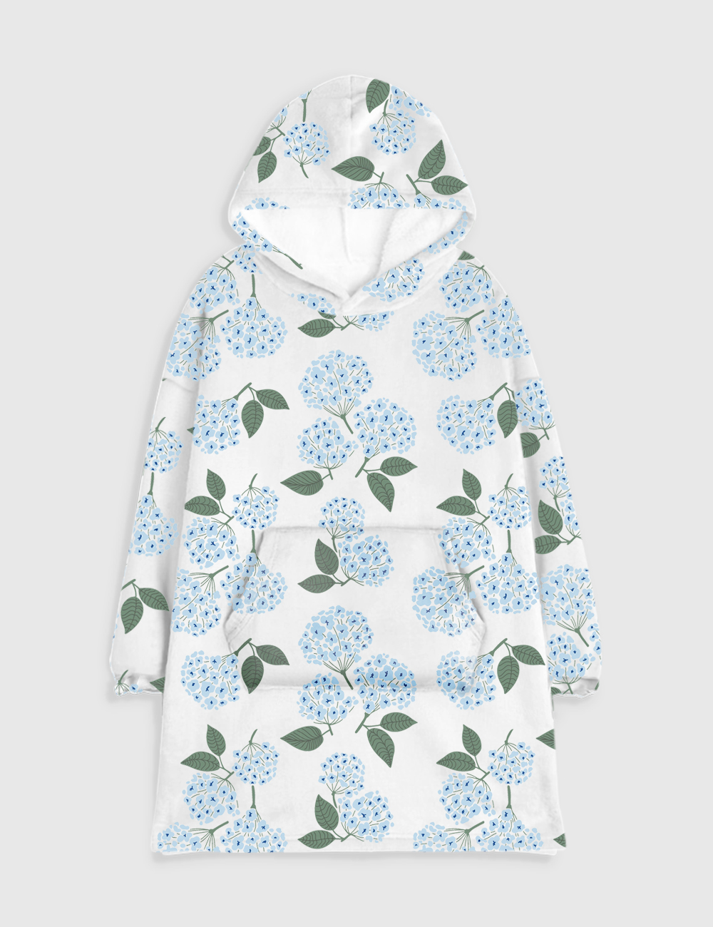 Blue Hydrangea Nantucket Cottage Flannel Blanket Hoodie