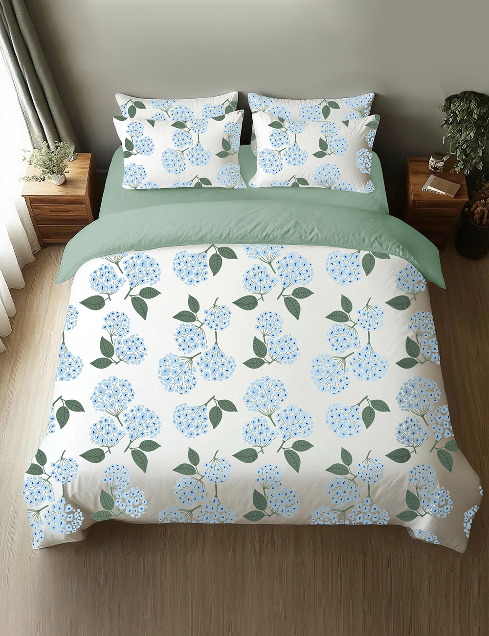 Blue Hydrangea Nantucket Cottage Four-Piece Bedding Set