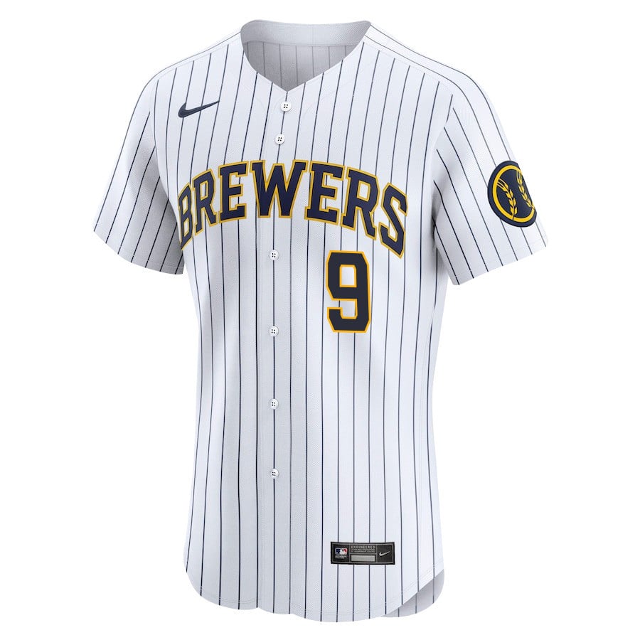 Alternative view of Bob Uecker #9 Milwaukee Brewers Alternate Alternate ELITE Jersey - White 