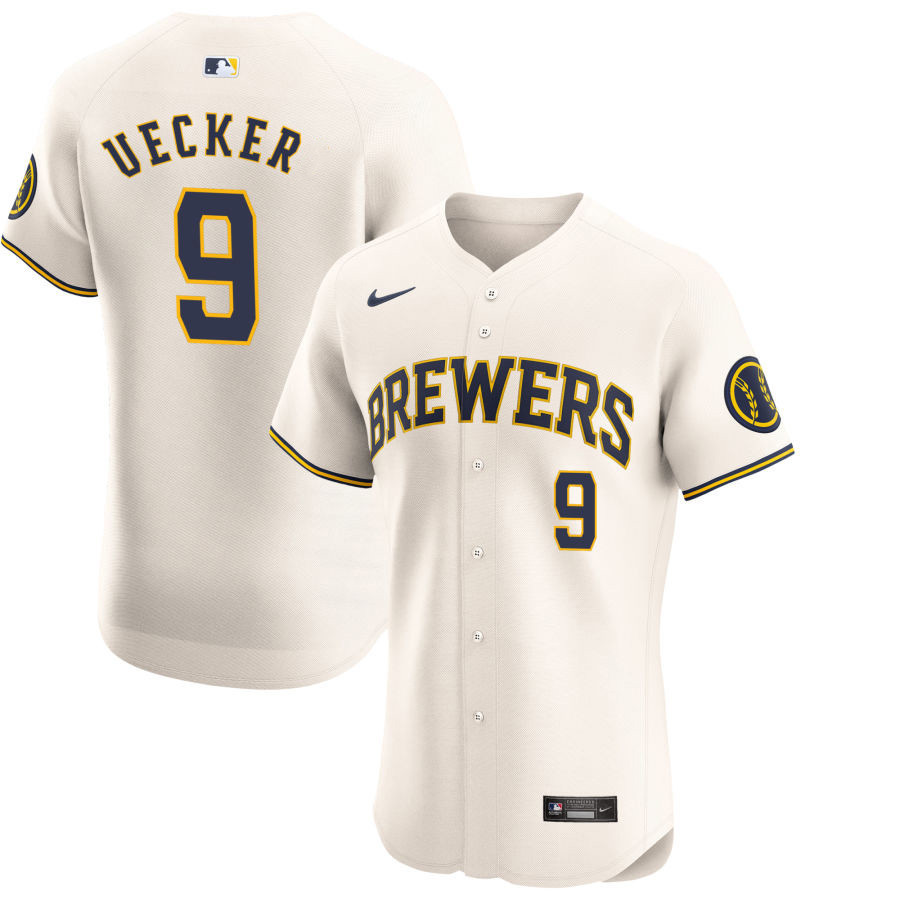Bob Uecker #9 Milwaukee Brewers Home ELITE Jersey - Cream 