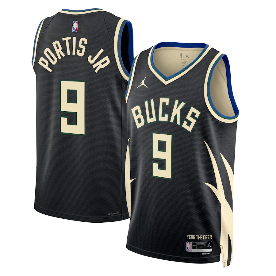 Bobby Portis Jr 9 Milwaukee Bucks Unisex Swingman Jersey - Statement Edition - Black - JS460 