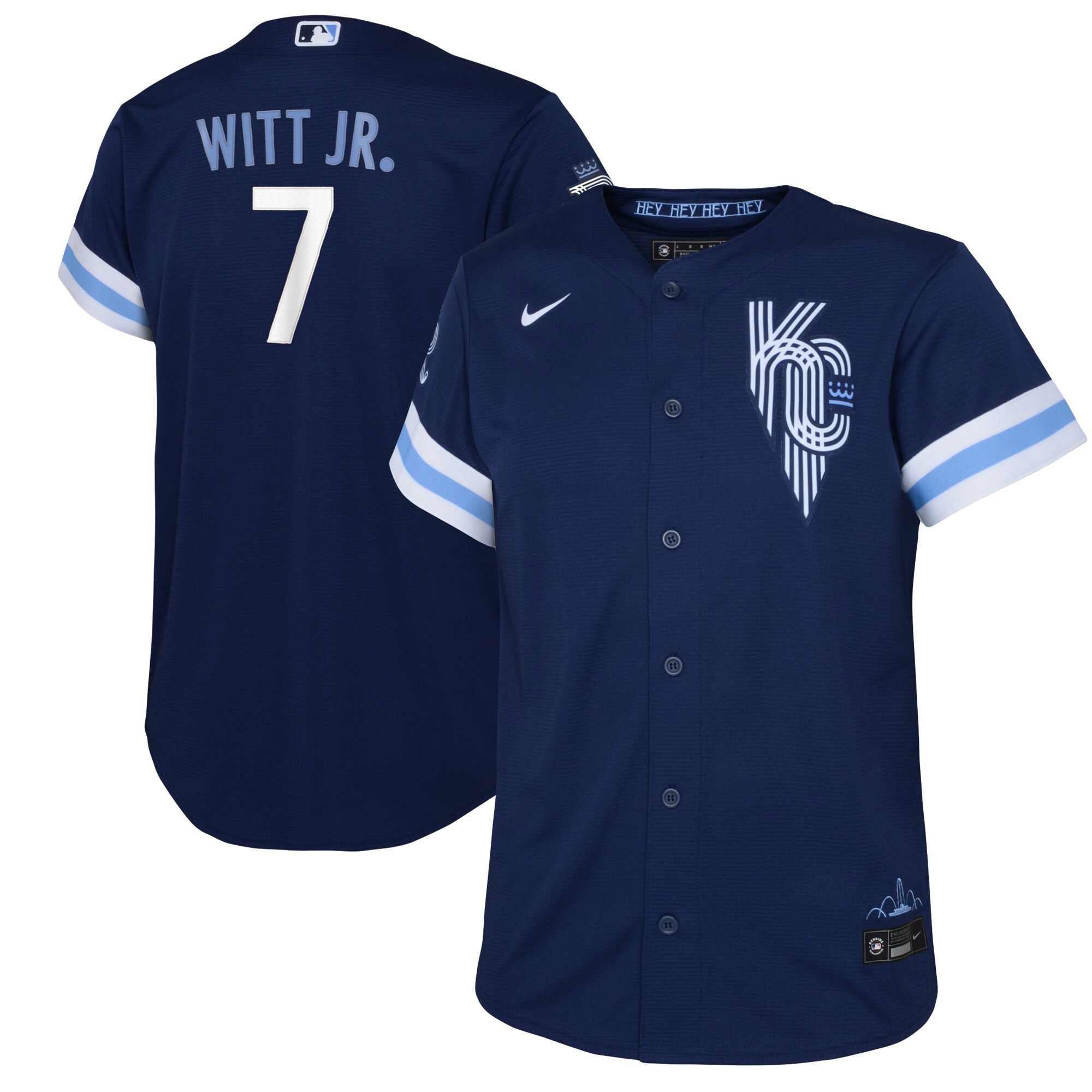 Alternative view of Bobby Witt Jr. Kansas City Royals Youth 2022 City Connect Replica Player Jersey - Navy