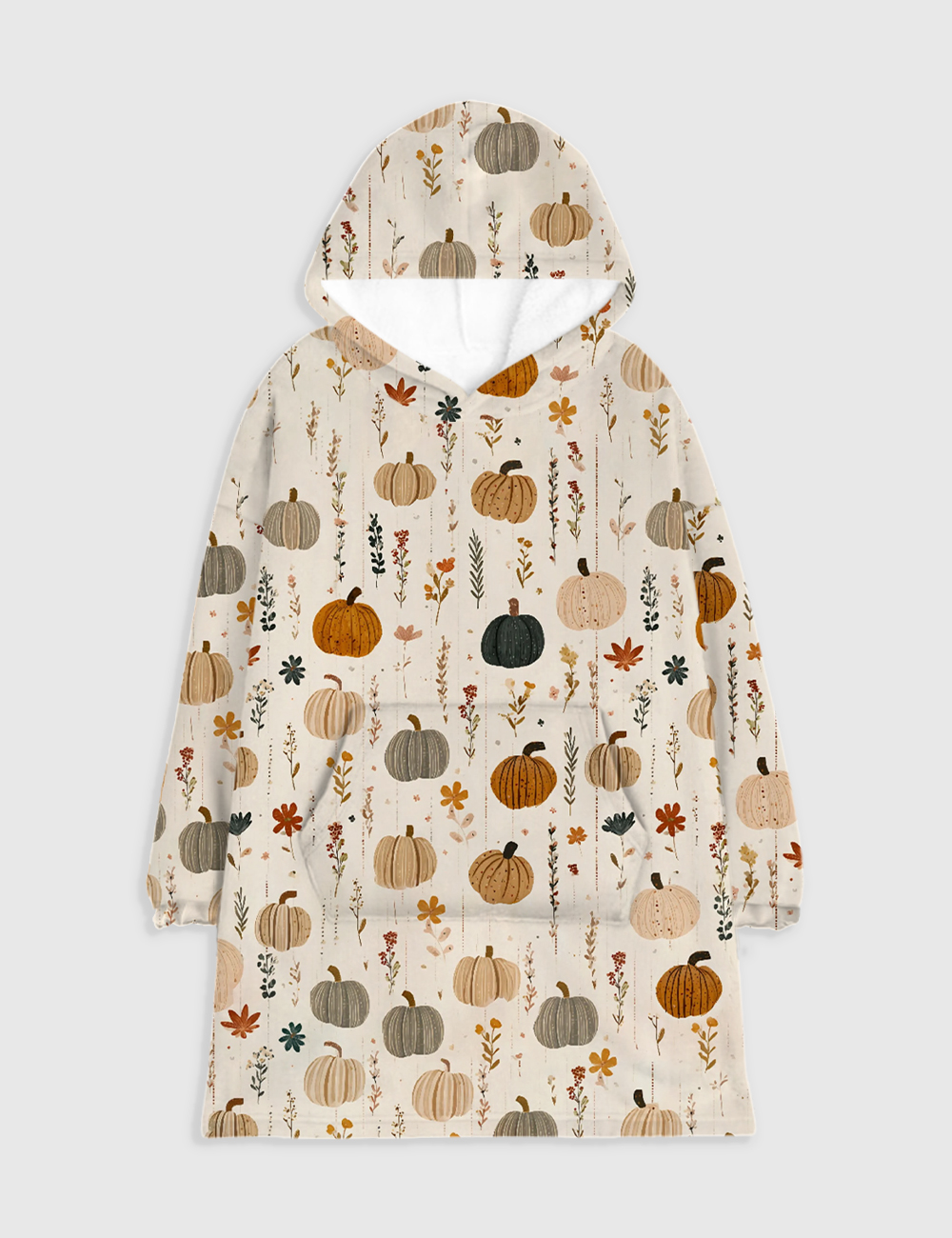 Boho Pumpkin Autumn Flowers Watercolor Fall Floral Flannel Blanket Hoodie