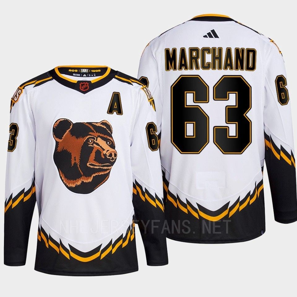 Boston Bruins 2022 Reverse Retro 2.0 Brad Marchand 63 White Primegreen Jersey Men's - JS992 