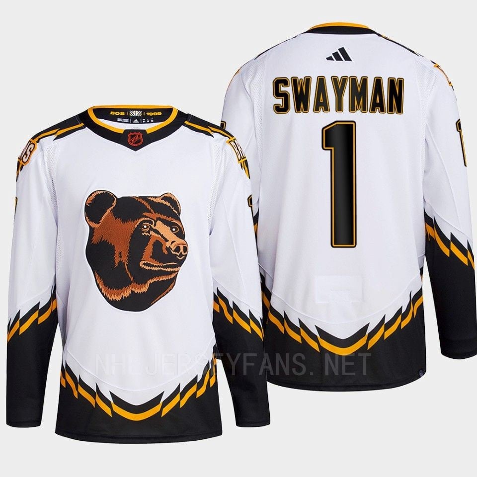 Boston Bruins 2022 Reverse Retro 2.0 Jeremy Swayman 1 White Primegreen Jersey Men's - JS135 
