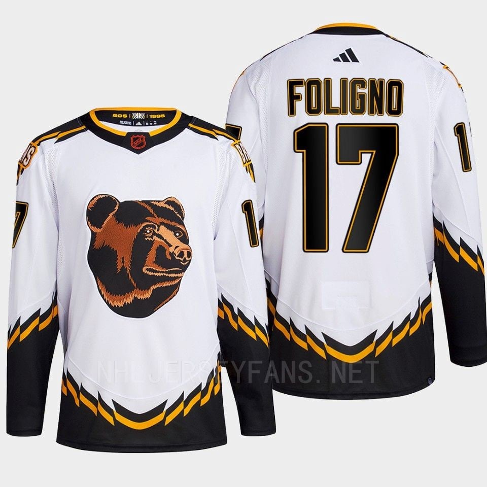 Boston Bruins 2022 Reverse Retro 2.0 Nick Foligno 17 White Primegreen Jersey Men's - JS373 
